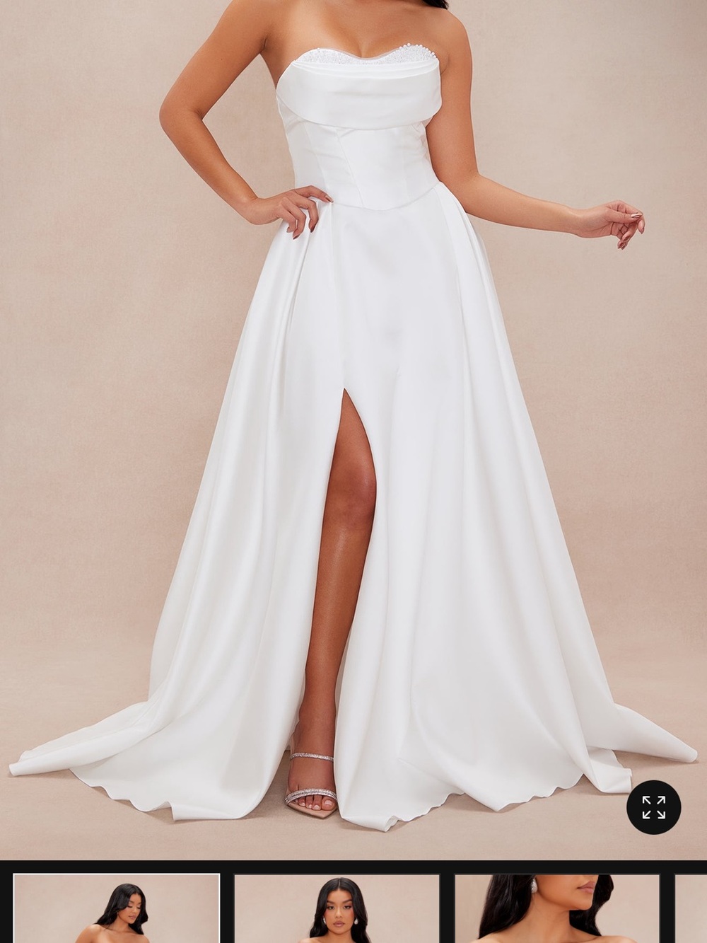 Strapless White Bridal Ball Gown with Front Slit
